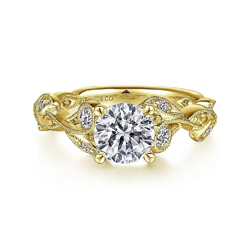 gold wedding rings with diamonds for women-14K Yellow Gold ‘Lena’ Floral Round Diamond Engagement Ring