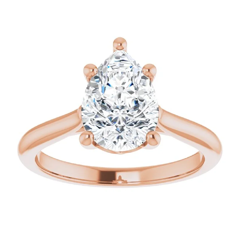 trendy rings with diamonds for women-14K Yellow Gold Pear Center Solitaire Engagement Ring