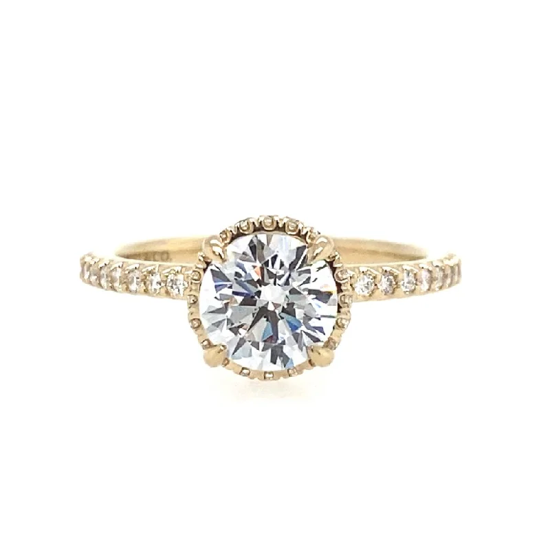 silver wedding bands for women with gemstones-14K Yellow Gold 'Senne' Hidden Halo Round Diamond Engagement Ring