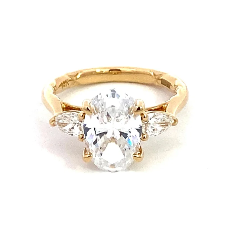 custom wedding rings for couples with diamonds-14K Yellow Gold Three Stone Diamond Engagement Ring