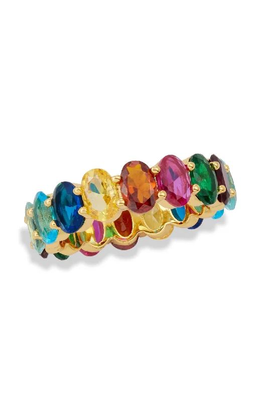 women’s vintage engagement rings-18K GOLD PLATED MULTICOLOR OVAL BOLD ETERNITY RING