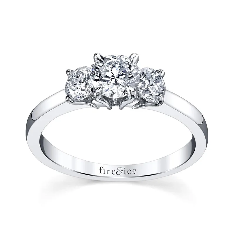 engagement rings with white sapphires-18K White Gold 'Fire & Ice' 1.01Ct Round Diamond Three Stone Engagement Ring