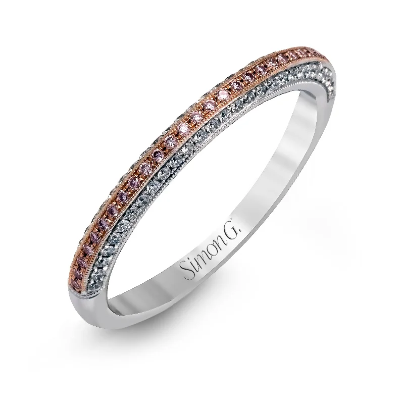 women’s custom rings for engagement with diamonds-Simon G. Triple Row Pave Wedding Ring in 18K White & Rose Gold