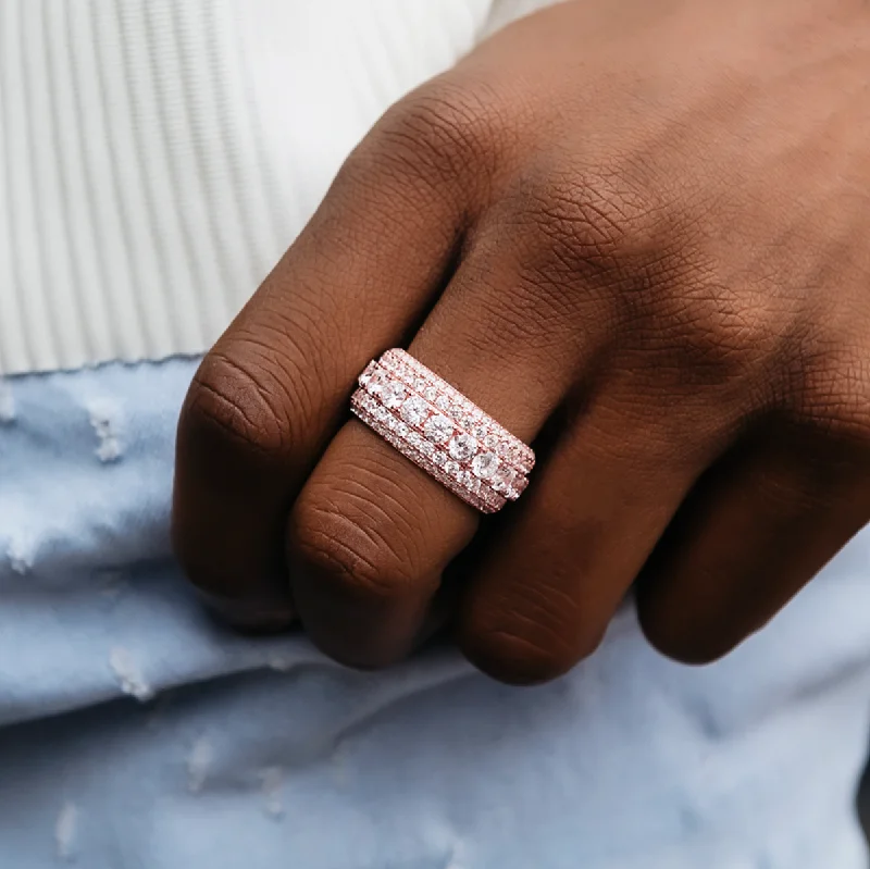 affordable silver wedding bands with diamonds-5 Layer Diamond Band Ring in Rose Gold Vermeil