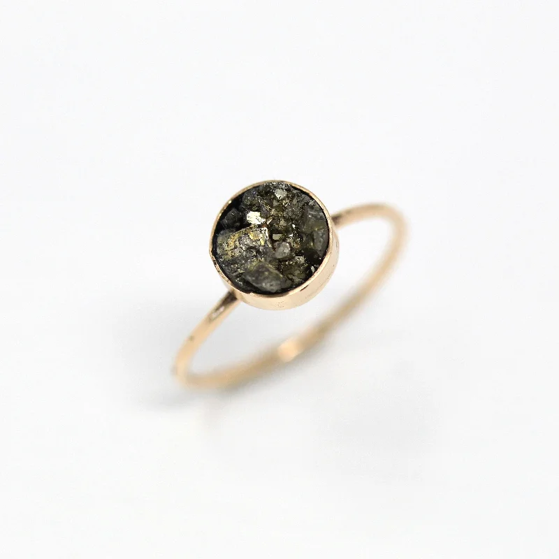 classic rings with diamonds for engagement-Sale - Antique Pyrite Ring - Edwardian 10k Yellow Gold Stick Pin Conversion - Antique Circa 1910s Era Size 3 1/2 Genuine Metallic Jewelry