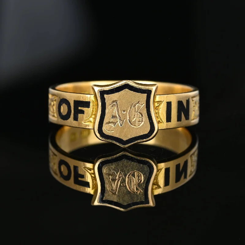 men’s promise rings with engraving-Antique Victorian Enamel In Memory Of Mourning Ring Band