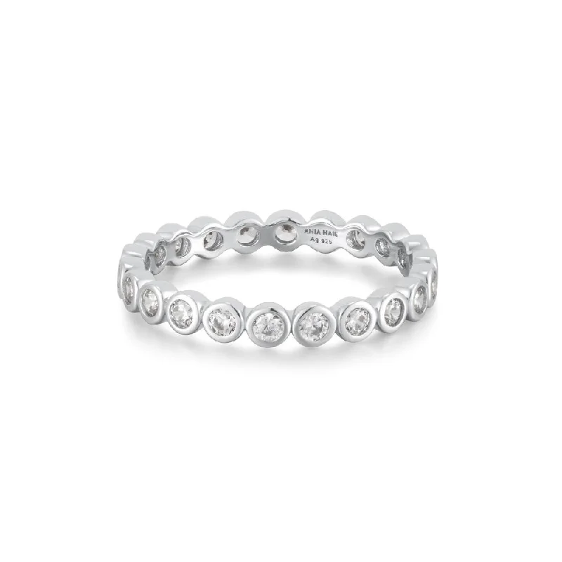 engagement rings with rubies and diamonds for men-Bezel Set Eternity Band in Sterling Silver