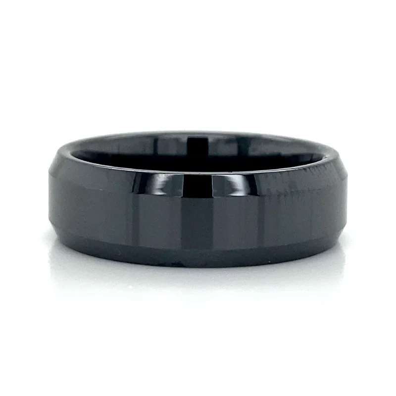 silver wedding bands for women with gemstones-Black Ceramic Band