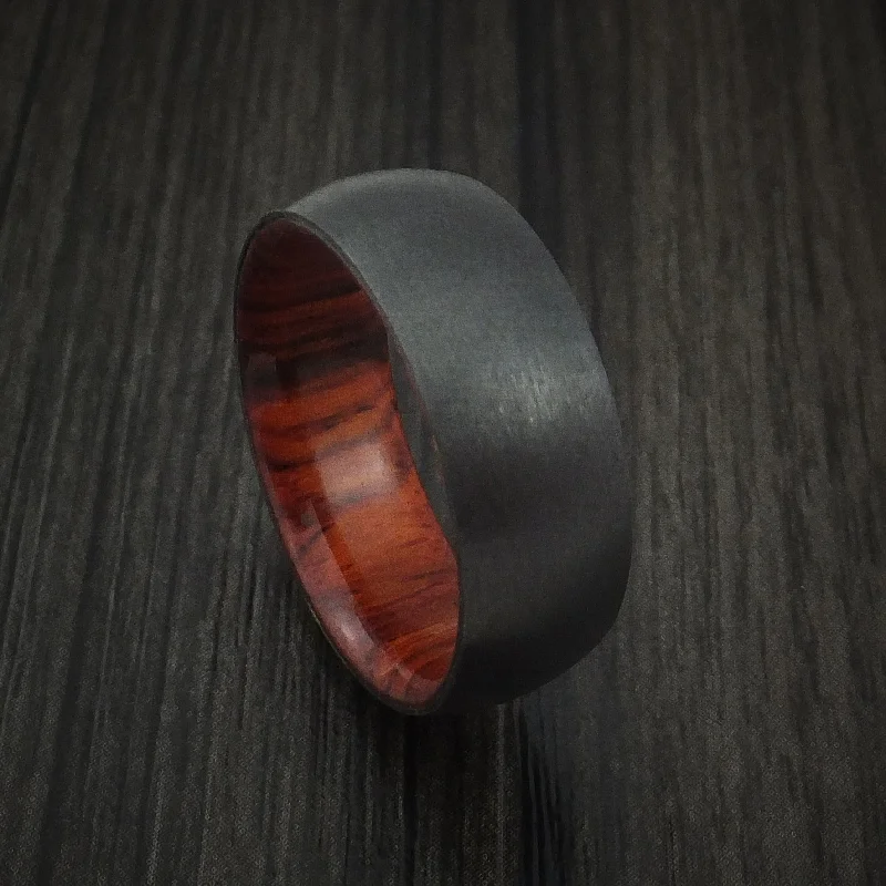 unique silver wedding rings with diamonds-Black Zirconium and Hardwood Sleeve Men's Ring Custom Made