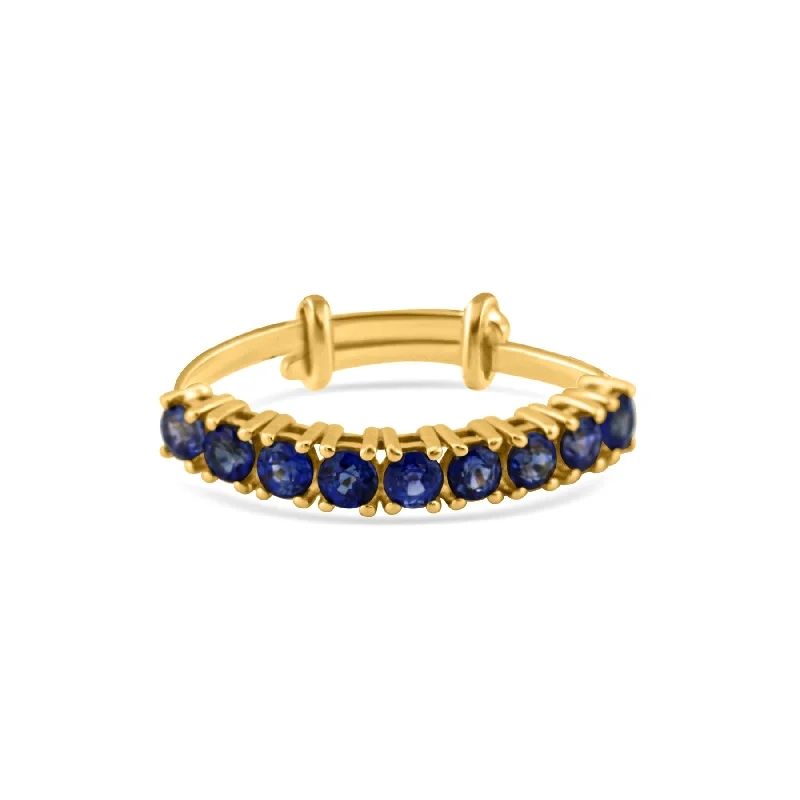 engagement rings with sapphires and rubies for women-Blue Sapphire Round Ring In 18K Yellow Gold