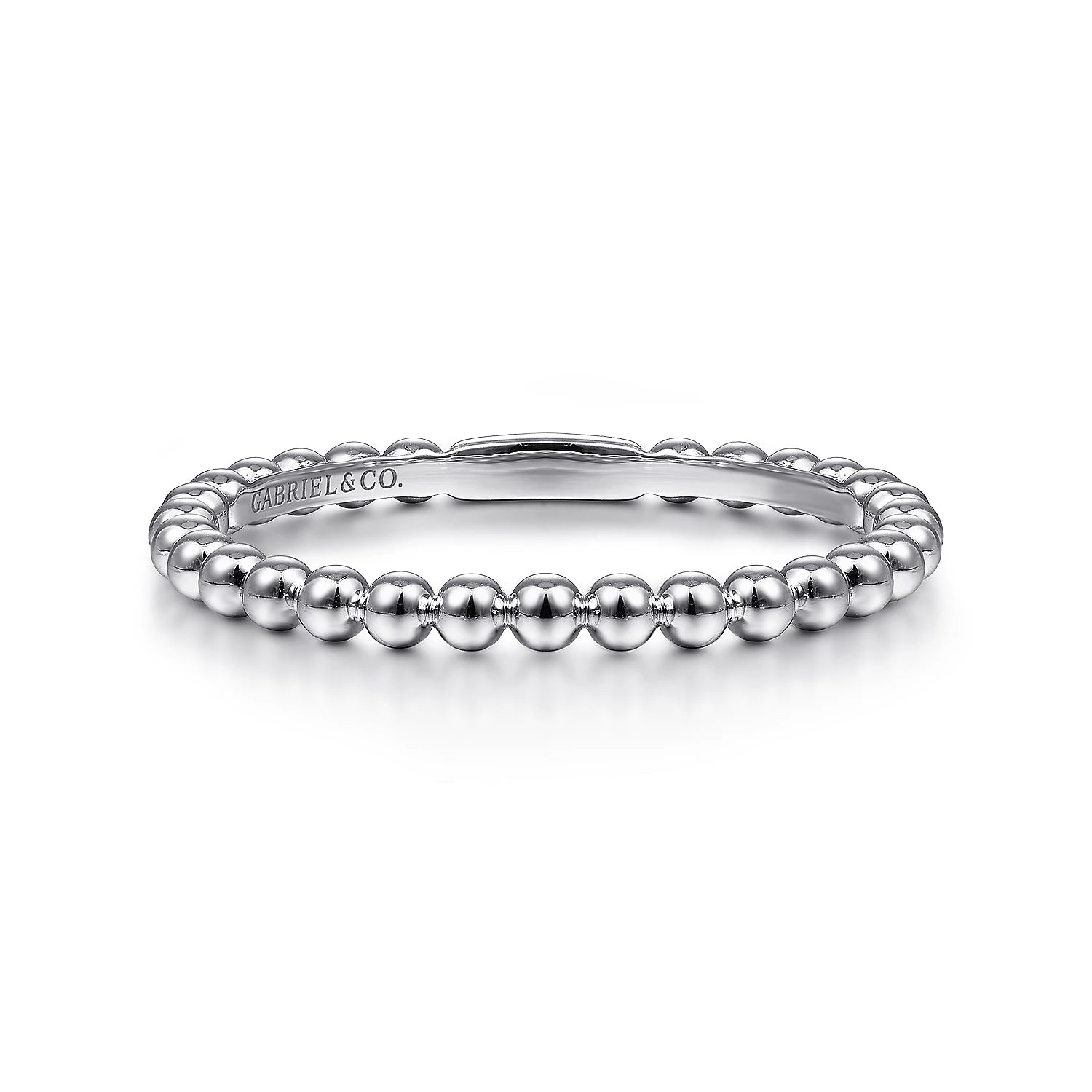 personalized rings with diamonds for engagement-Bujukan Beaded Stackable Ring in 14K White Gold