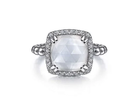 unique engagement rings for women with diamonds-Bujukan White Sapphire, Rock Crystal and White Mother of Pearl Ladies Ring