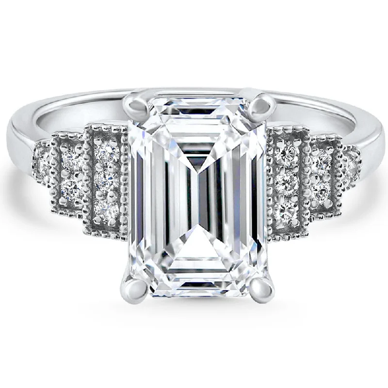 unique promise rings for men with diamonds-Certified 4.20Ct Emerald Cut Diamond Engagement 14k White Gold Lab Grown