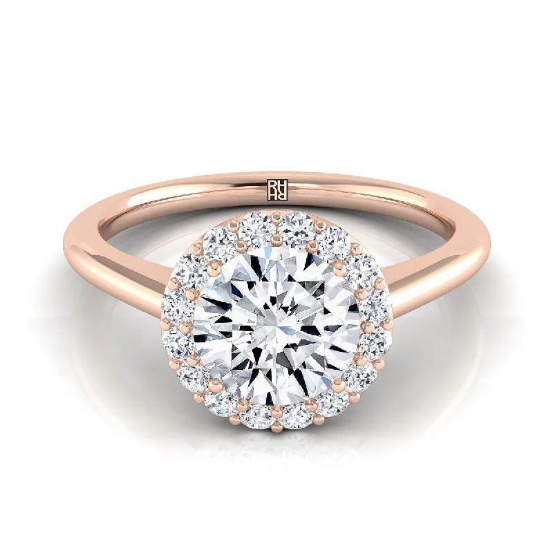 designer wedding rings with rubies-14K Rose Gold Round Brilliant Diamond Shared Prong Halo Engagement Ring -1/5ctw