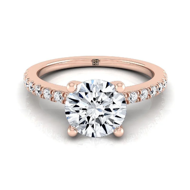 men’s custom rings with birthstones-14K Rose Gold Round Brilliant Simple Linear Diamond Pave Engagement Ring -1/5ctw