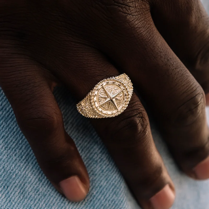 custom rings for couples with diamonds-Compass Ring in Yellow Gold Vermeil