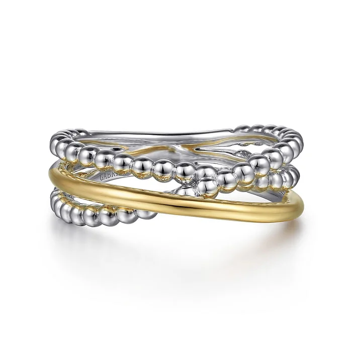 affordable engagement rings with diamonds for men-Criss Cross Ring in 14K Yellow Gold & Sterling Silver