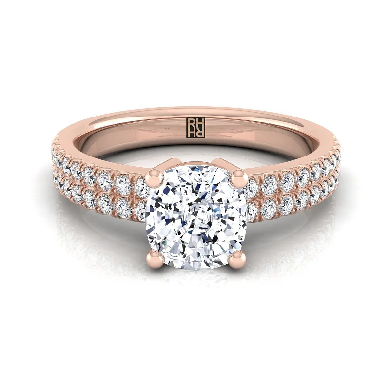 best engagement rings with colored stones-14K Rose Gold Cushion Diamond Double Pave Row Engagement Ring -1/4ctw