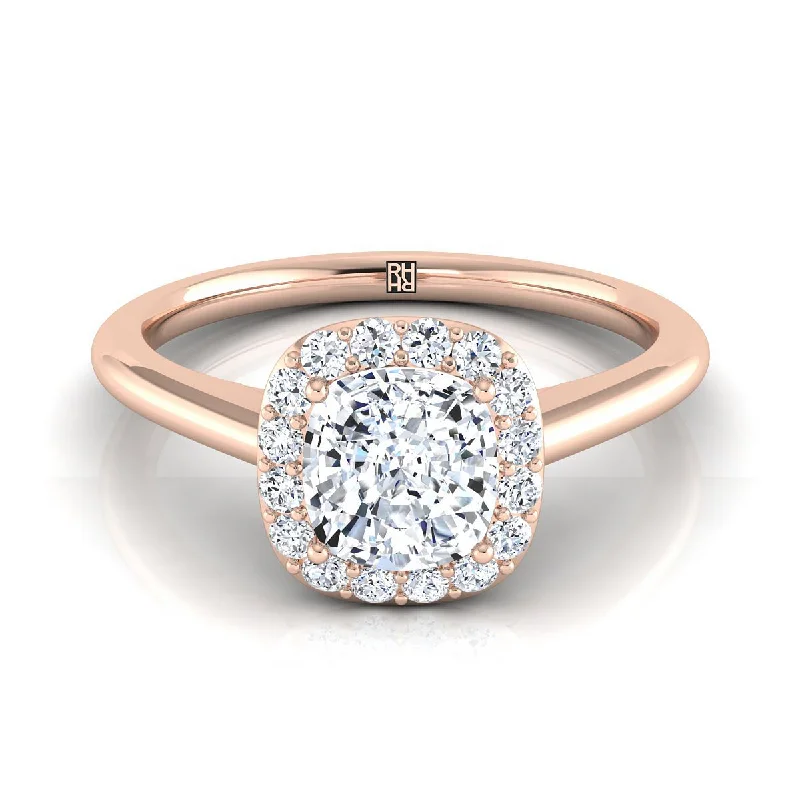 men’s engagement rings with unique sapphire designs-14K Rose Gold Cushion Diamond Shared Prong Halo Engagement Ring -1/5ctw