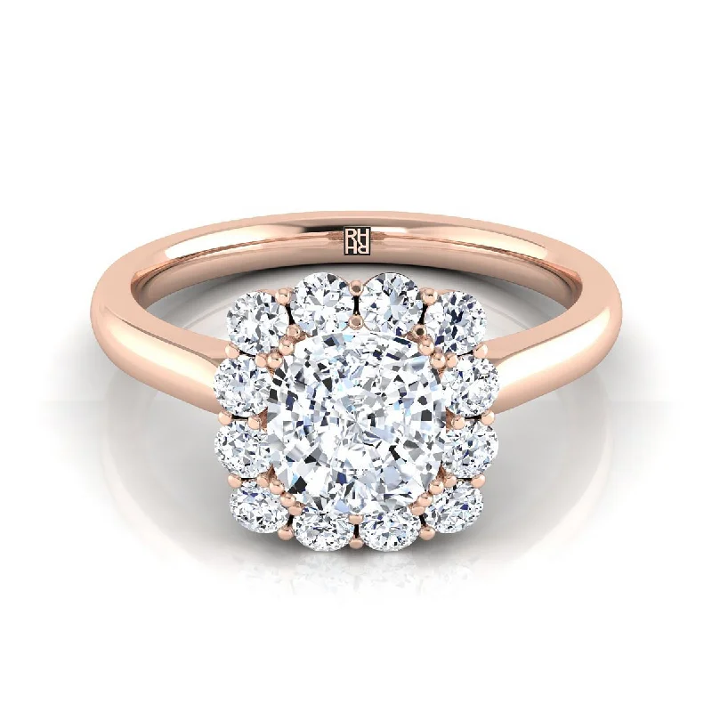 women’s custom rings for engagement with diamonds-14K Rose Gold Cushion Diamond Floral Halo Engagement Ring -1/3ctw