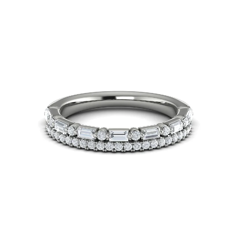 men’s rings with emerald stones and diamonds-Diamond Baguette Two Row Band in 14K White Gold