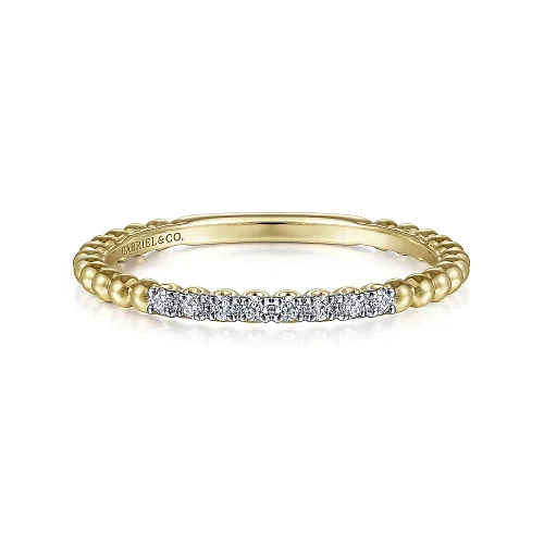 wedding rings for men with unique gemstone designs-Diamond Beaded Bar Stackable Band in 14K Yellow Gold