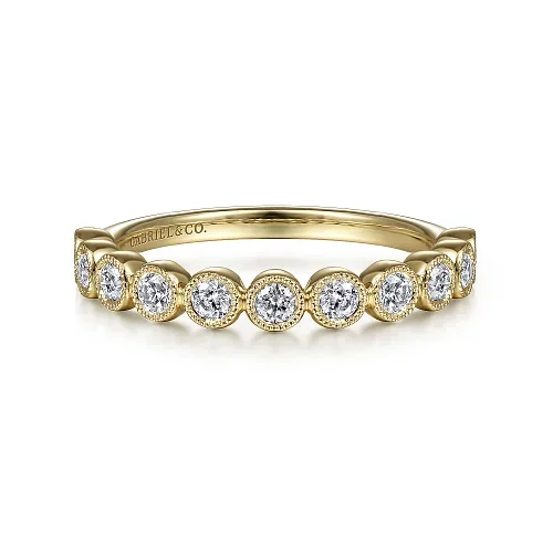 affordable custom rings for women-Diamond Bezel Stackable Band in 14K Yellow Gold