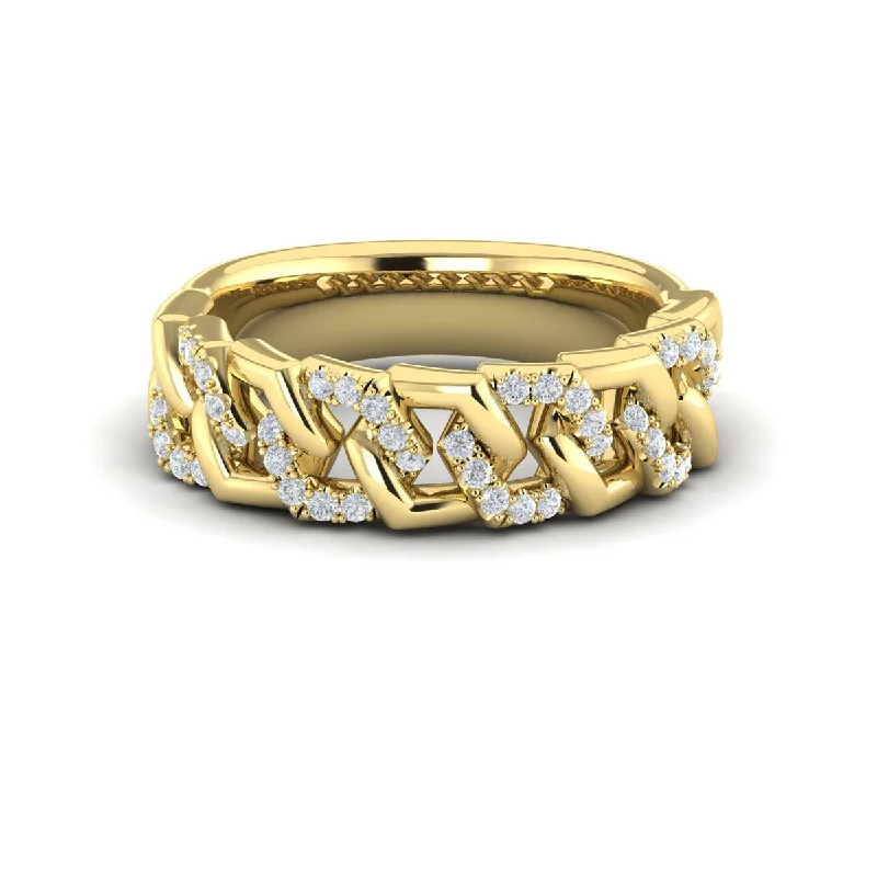 vintage wedding bands for men with sapphires-Diamond Chain Link Band in 14K Yellow Gold