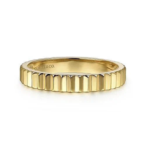 classic engagement rings for men with diamonds-Diamond Cut Stackable Ring in 14K Yellow Gold