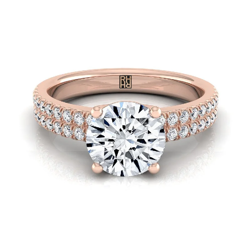 affordable wedding rings with diamonds and sapphires-14K Rose Gold Round Brilliant Diamond Double Pave Row Engagement Ring -1/4ctw