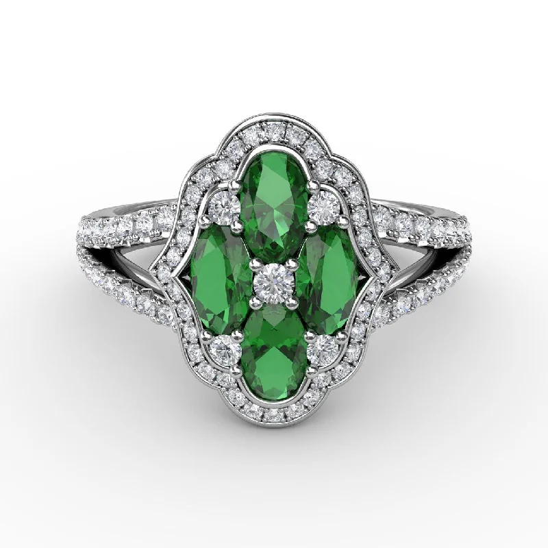 unique engagement rings with sapphires and diamonds-Diamond & Emerald Cocktail Ring in 14K White Gold