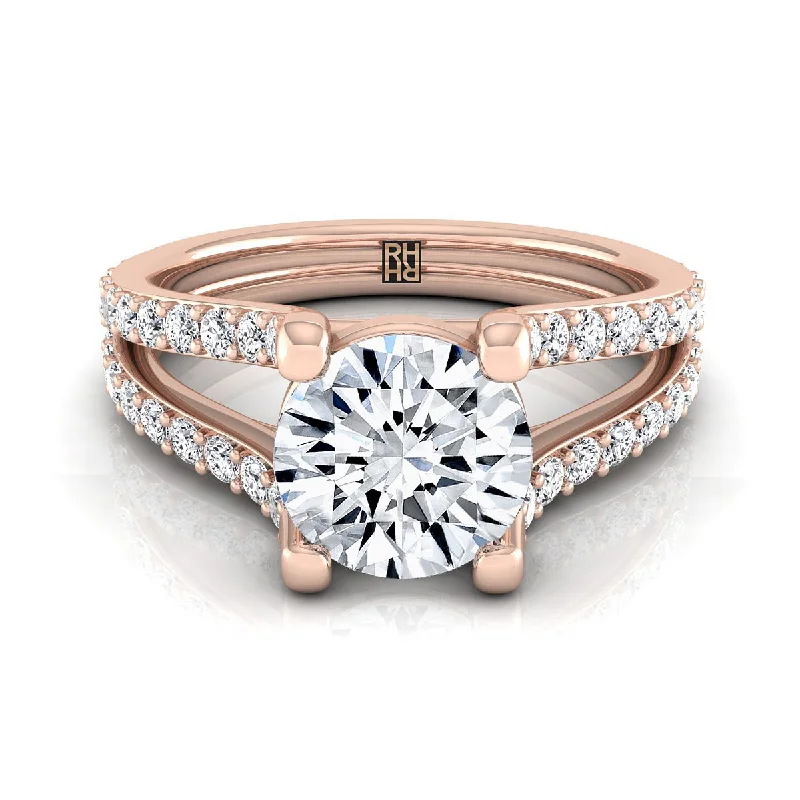 custom gemstone wedding rings for men-14K Rose Gold Round Brilliant Prong Set Sapphire Split Shank Engagement Ring