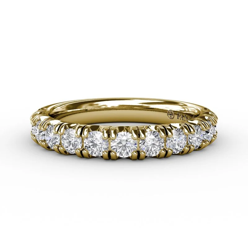 women’s custom promise rings with diamonds-Diamond French Set Wedding Band in 14K Yellow Gold