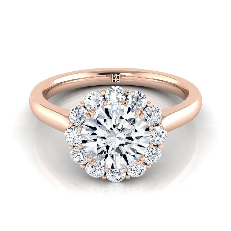 gold engagement rings for men with diamonds-14K Rose Gold Round Brilliant Diamond Floral Halo Engagement Ring -1/3ctw