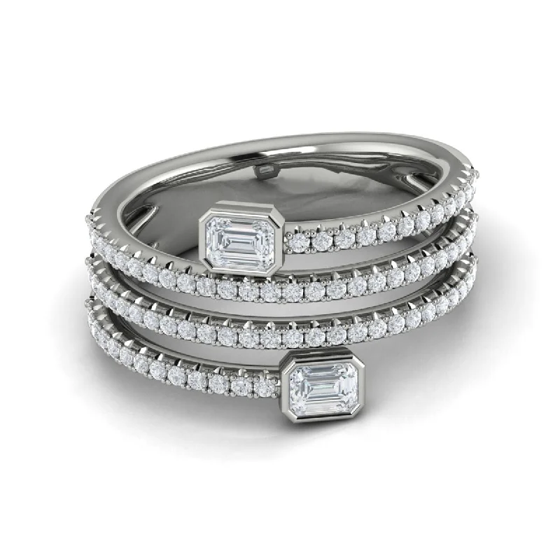 wedding rings with diamonds and sapphires for men-Diamond Multi Wrap Emerald Cut Band in 14K White Gold