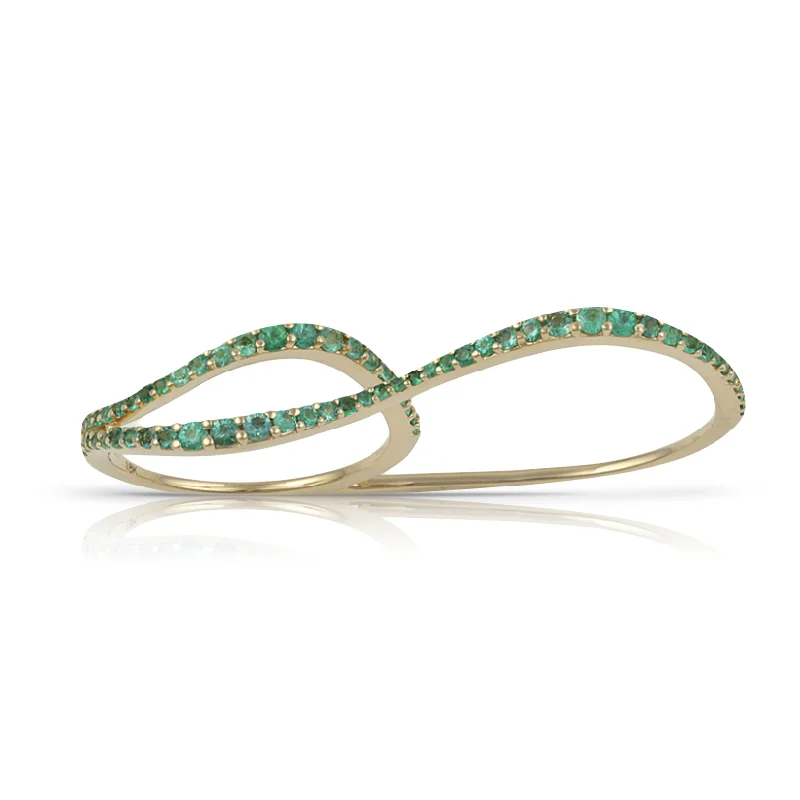 wedding rings with diamonds and emeralds for women-Wavy Two-Finger Gemstone Ring