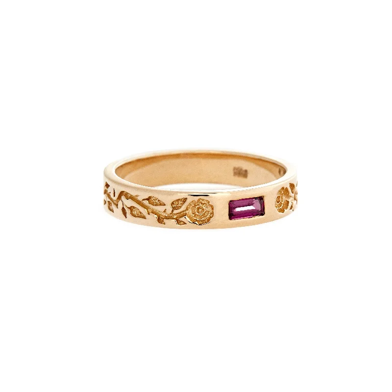 gold wedding rings with rubies and sapphires-DOUBLE ROSE VINE BAND