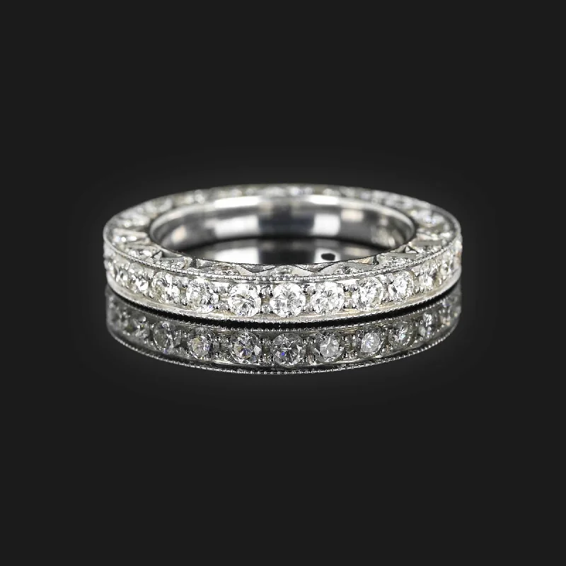 men’s wedding rings with simple designs and diamonds-Fine 1.50 CTW Diamond Eternity Band Ring 18K White Gold