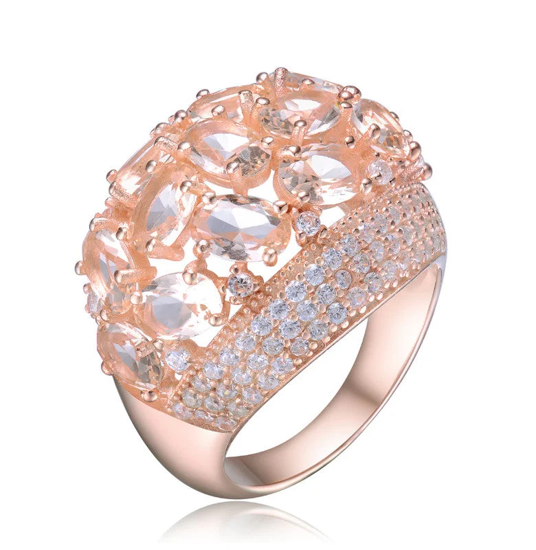 gold engagement rings for men with diamonds-GENEVIVE Sterling Silver Rose Gold Plated Morganite Cubic Zirconia Coctail Ring