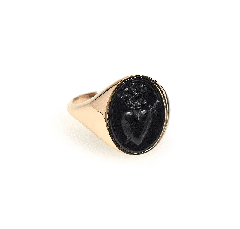 men’s rings with diamonds and rubies-SACRED HEART INTAGLIO SIGNET RING