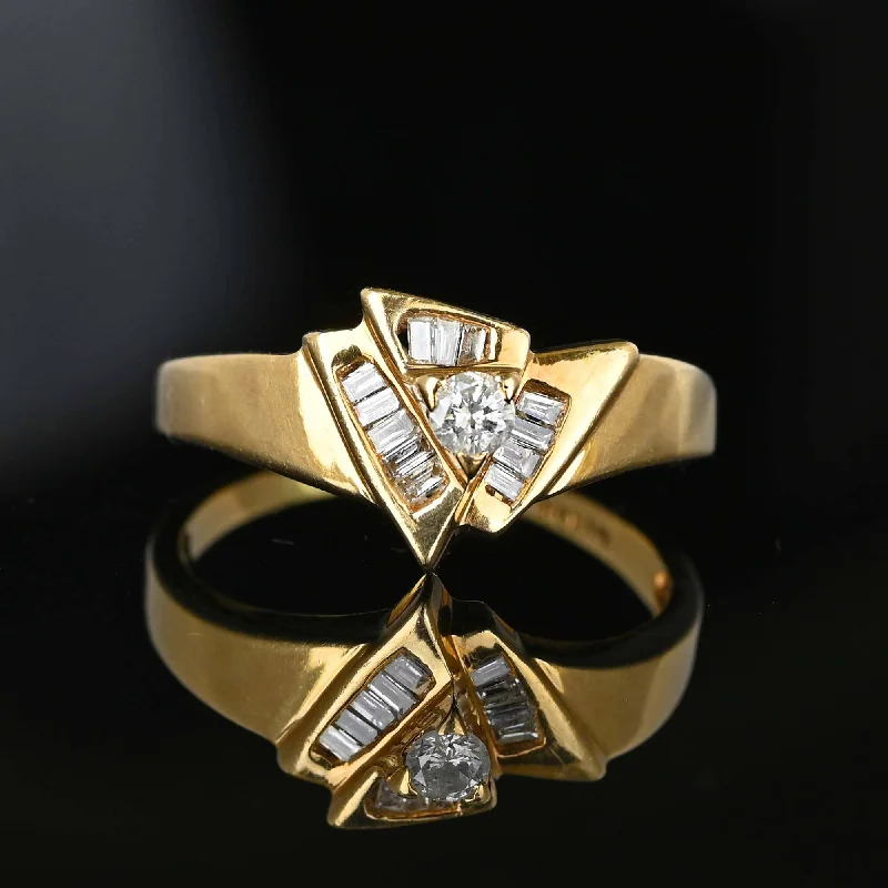 trendy rings for men with diamonds-Gold Triangle Round & Baguette Diamond Ring