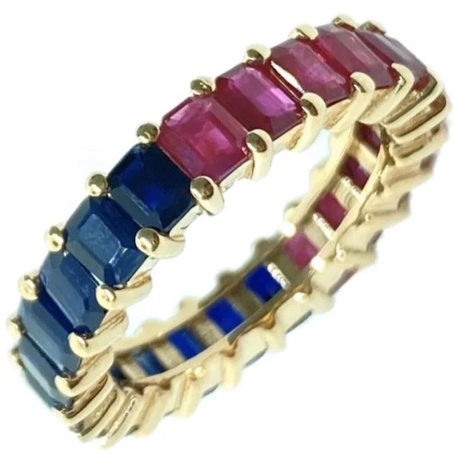 luxury wedding rings for women with sapphires-Half/Half Gemstone Eternity Band