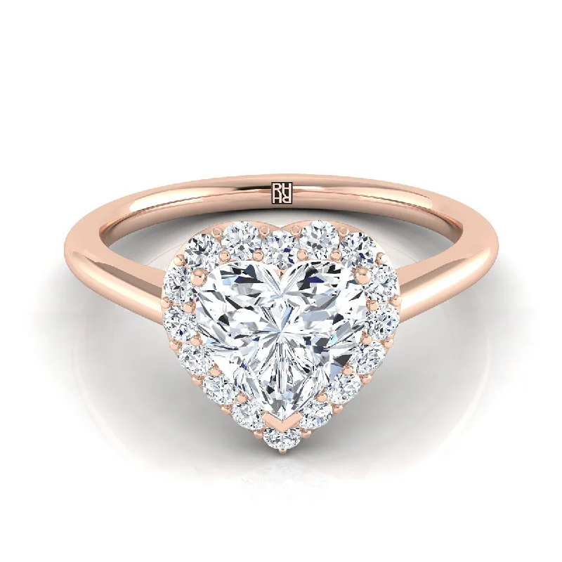 gold rings for men with diamonds and sapphires-14K Rose Gold Heart Shape Center Diamond Shared Prong Halo Engagement Ring -1/5ctw