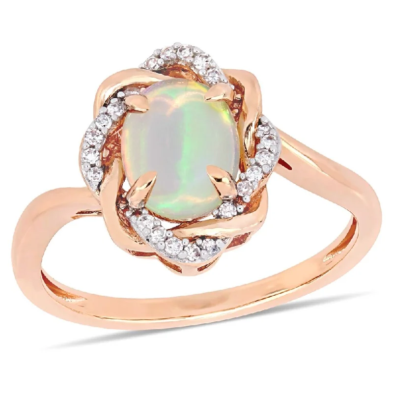 unique engagement rings with diamond clusters-Miadora 10k Rose Gold Blue Ethiopian Opal and 1/10ct TDW Diamond Ring