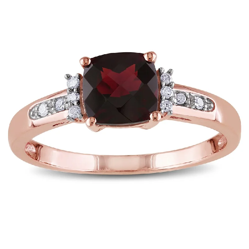 classic silver engagement rings for women-Miadora 10k Rose Gold Garnet and Diamond Accent Cocktail Ring - Red