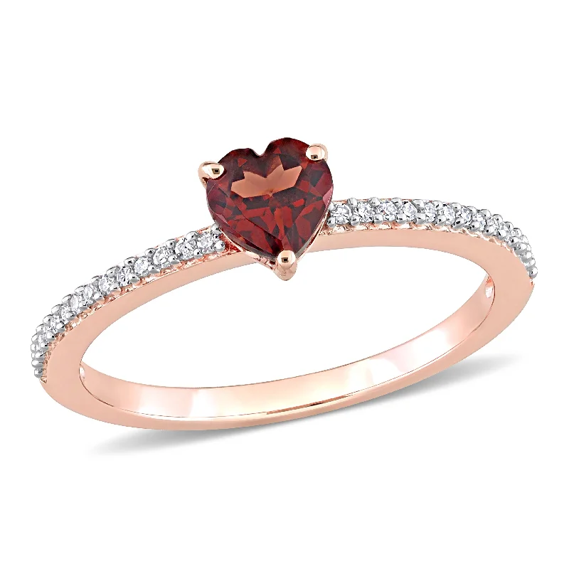 silver engagement rings with sapphire gemstones-Miadora 10k Rose Gold Heart-cut Garnet and 1/10ct TDW Diamond Birthstone Ring