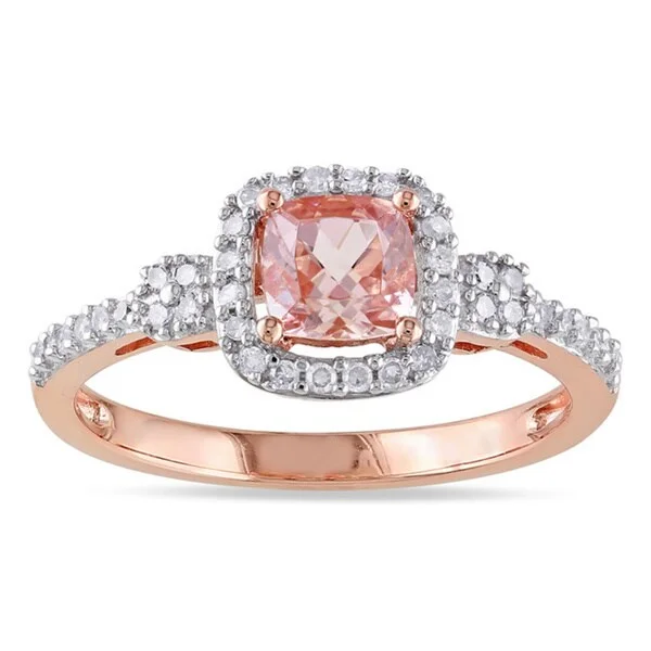 men’s wedding rings with silver and sapphires-Miadora 10k Rose Gold Morganite and 1/5ct TDW Diamond Halo Ring