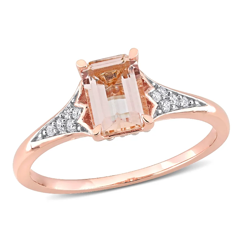 designer engagement rings for women-Miadora 10k Rose Gold Octagon-cut Morganite and 1/10ct TDW Diamond Ring