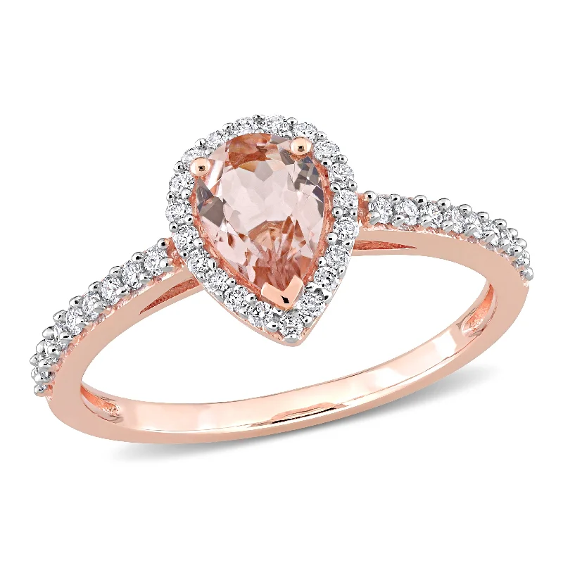 personalized wedding bands for men with diamonds-Miadora 10k Rose Gold Pear-cut Morganite and 1/4ct TDW Diamond Halo Teardrop Ring