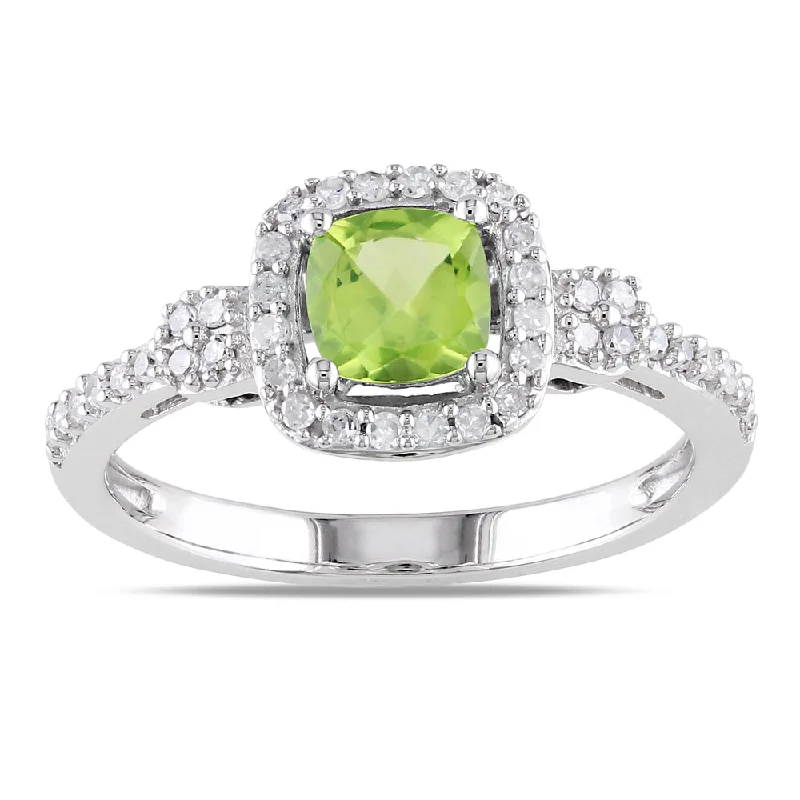 wedding bands with emerald gemstones for men-Miadora 10k White Gold Peridot and 1/5ct TDW Diamond Ring (G-H, I1-I2)